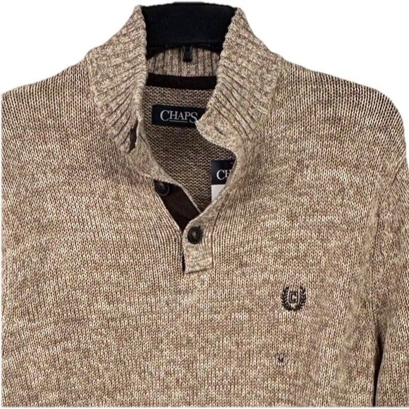 New Chaps Mens M Mockneck Sweater Medium Brown Tan Twist NWT Long Sleeve Button - Picture 1 of 9